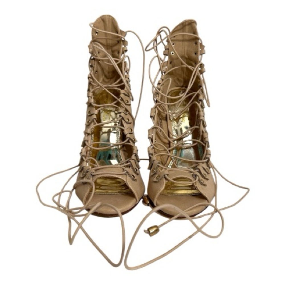 Vigo Fiore Y2K Nude Lace-Up Gladiator Stiletto Heels Size 6 Strappy Open Toe
